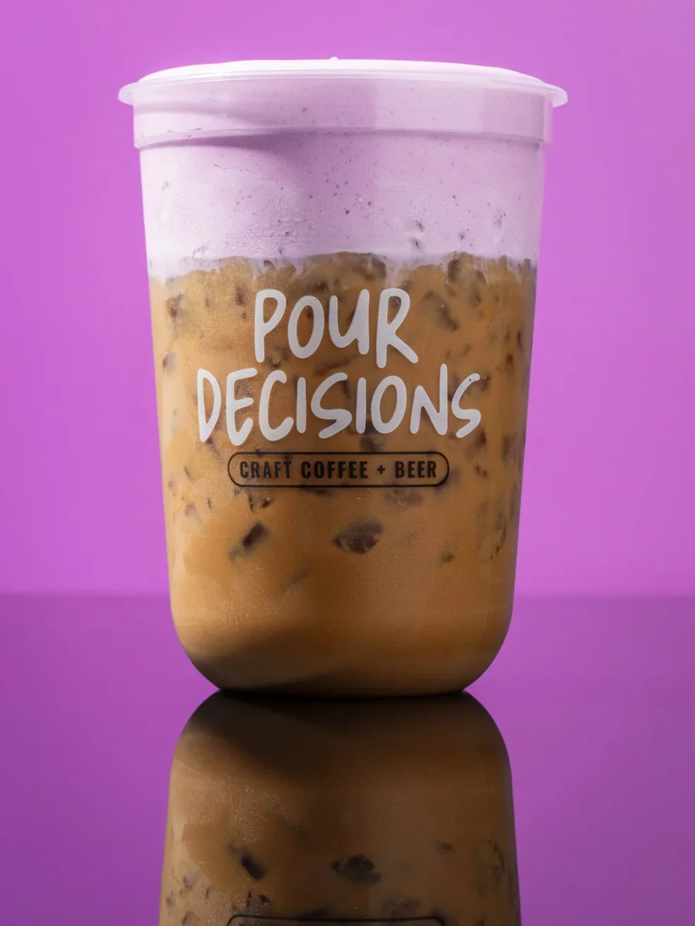 Ube Cream iced Vietnamese coffee in a Pour Decisions cup